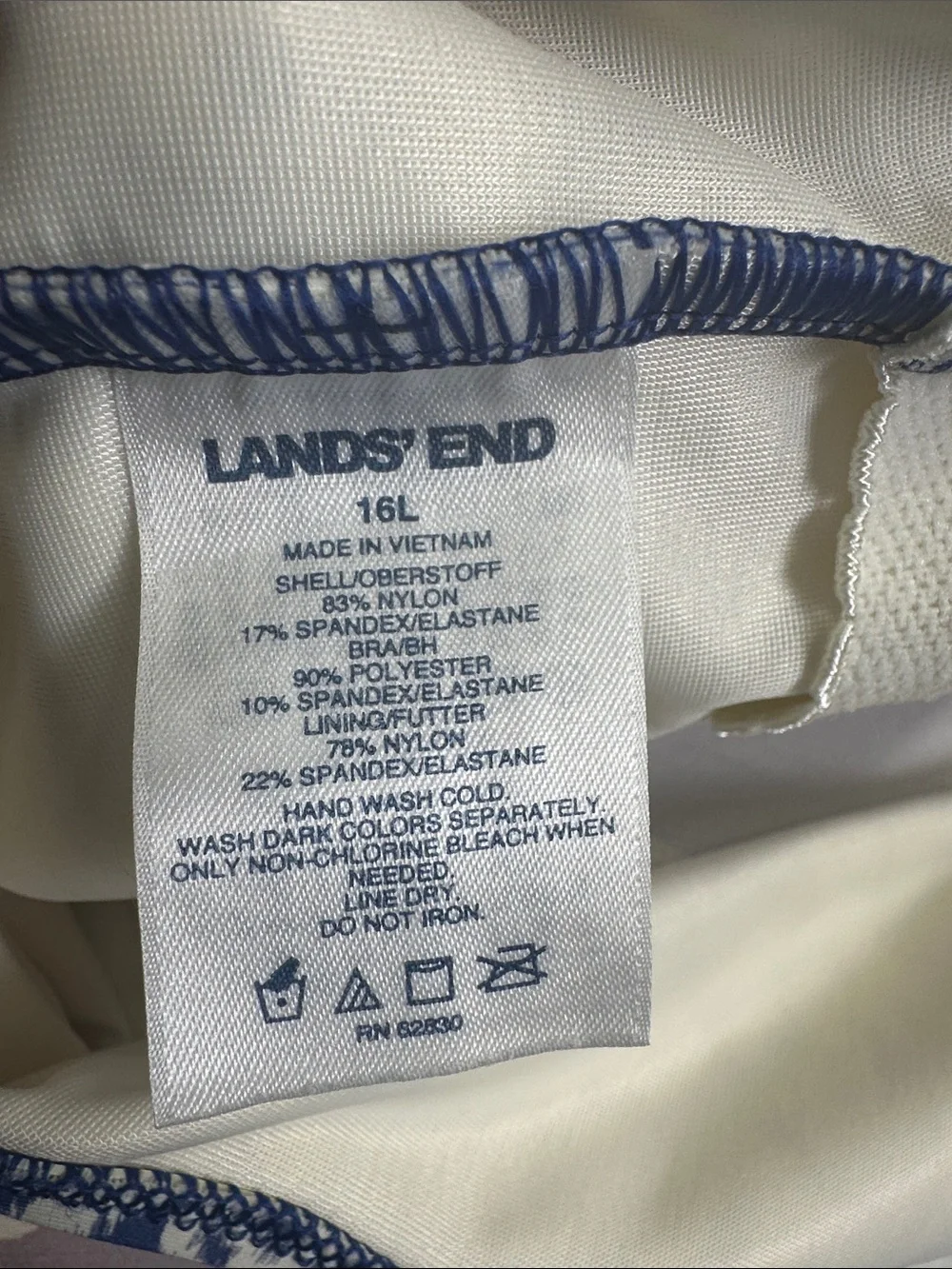 Lands End‎ One Piece Swimsuit Padded Cream Womens 16 L Swimwear
